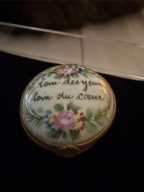 Limoges Hand-Painted Floral Trinket Box in White, Pink and Gold